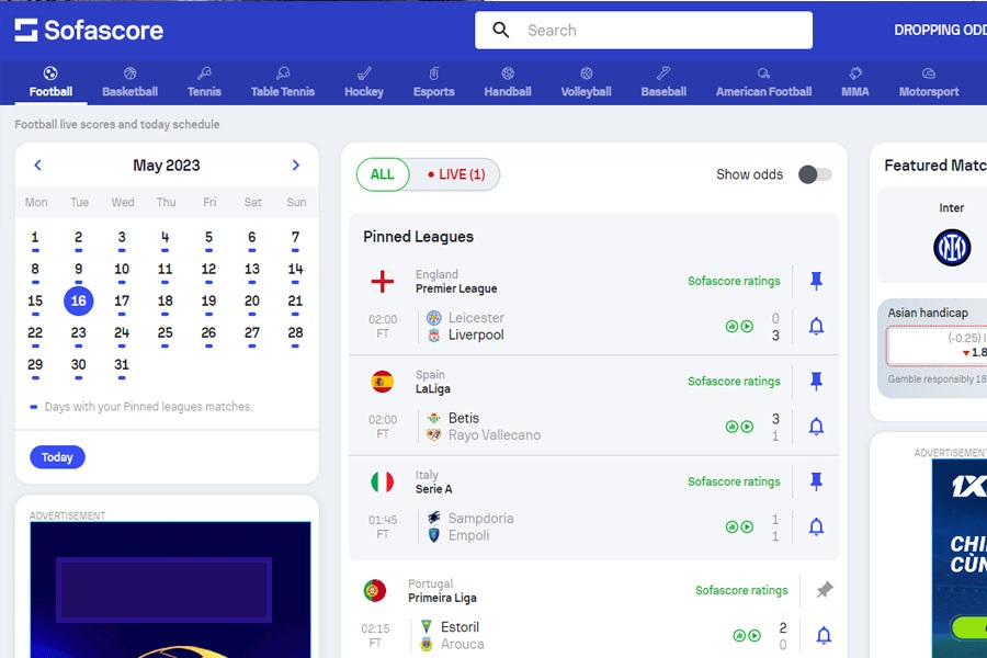 Sofascore là một trong những trang chấm điểm cầu thủ uy tín